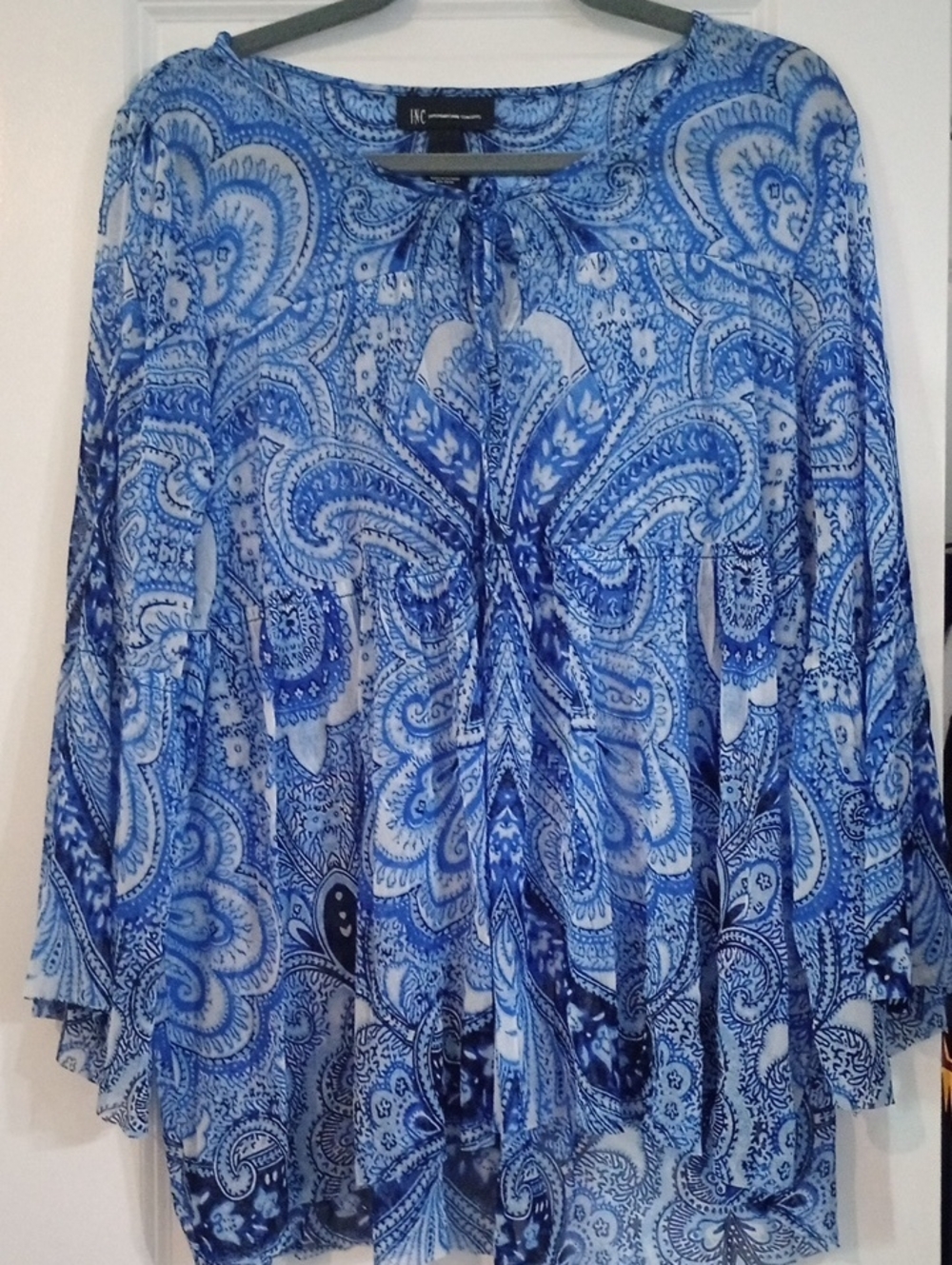INC International Concepts Electric Blue Light/Airy Paisley Tie-Front Tunic XL